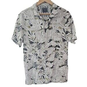 Denim + Flower Tropical Print Button Down Shirt Sz L Beach Resortwear Festival